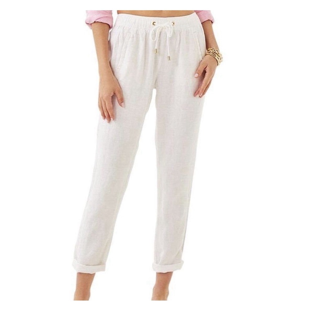 Lilly Pulitzer 100% Unemployment White Joggers Drawstring Size XS Beach Minimal